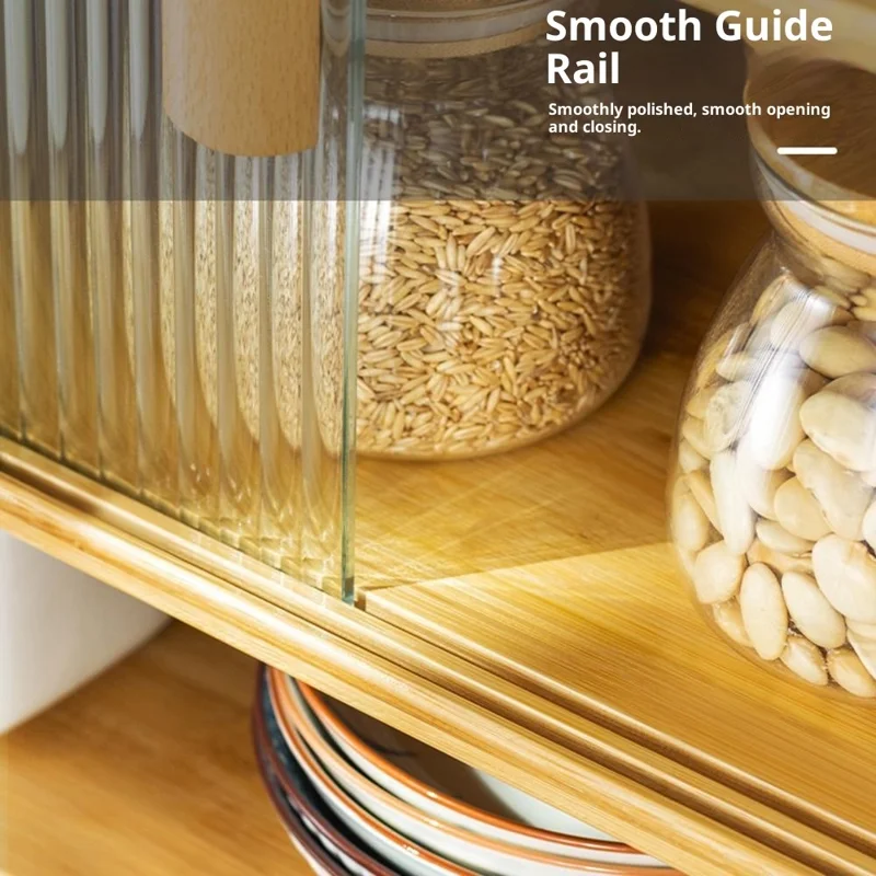 Organizador de especias para encimera de cocina de 67 cm de longitud, multiusos, con estantes escalonados y divisores ajustables - Color bambú