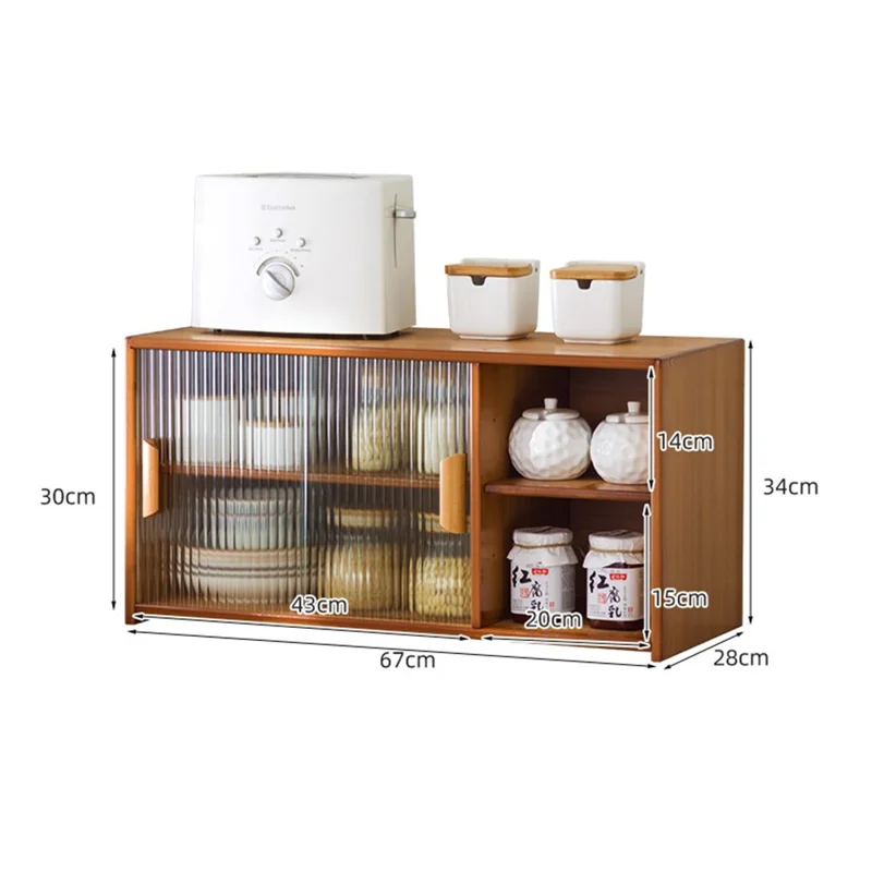 Organizador de especias para encimera de cocina de 67 cm de longitud, multiusos, con estantes escalonados y divisores ajustables - Color bambú