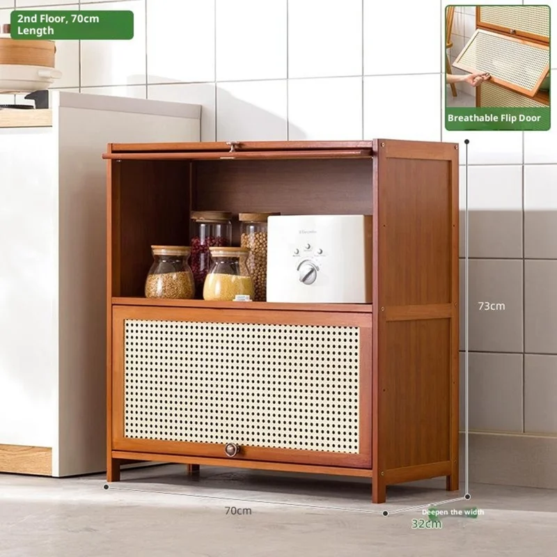 2220STSG-05 2 Tiers 70cm Length Kitchen Storage Cabinet Space Saving Bamboo Organizer Shelf with Flip-up Mesh Door