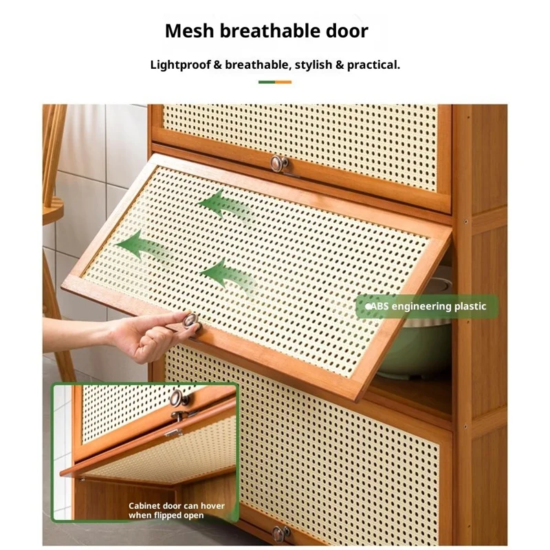 2220STSG-05 2 Tiers 70cm Length Kitchen Storage Cabinet Space Saving Bamboo Organizer Shelf with Flip-up Mesh Door