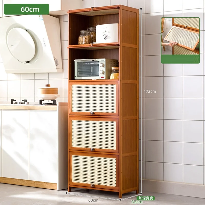 2220STSG-13 5 Tiers 60cm Length Kitchen Storage Cabinet Space Saving Bamboo Organizer Shelf with Flip-up Mesh Door
