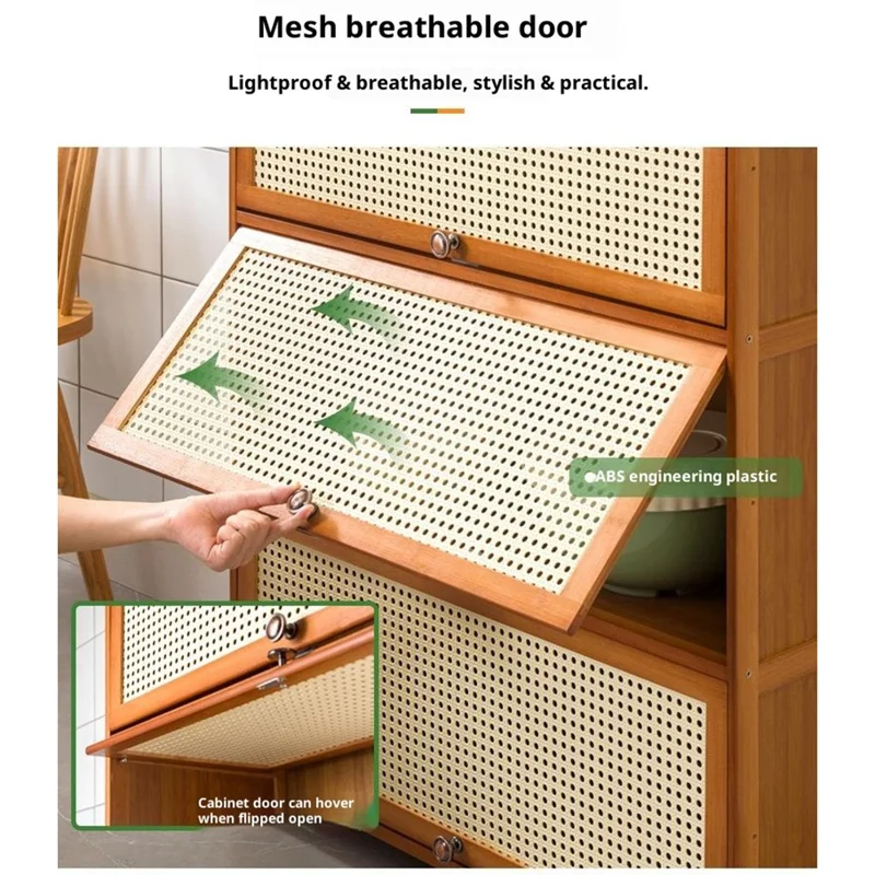 2220STSG-13 5 Tiers 60cm Length Kitchen Storage Cabinet Space Saving Bamboo Organizer Shelf with Flip-up Mesh Door