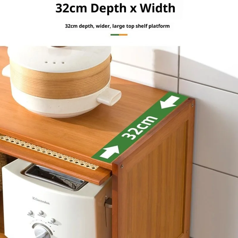 5-stufiger 80 cm langer Küchenaufbewahrungsschrank platzsparend Bambus-Organizer-Regal mit Klapptür mit Maschendraht