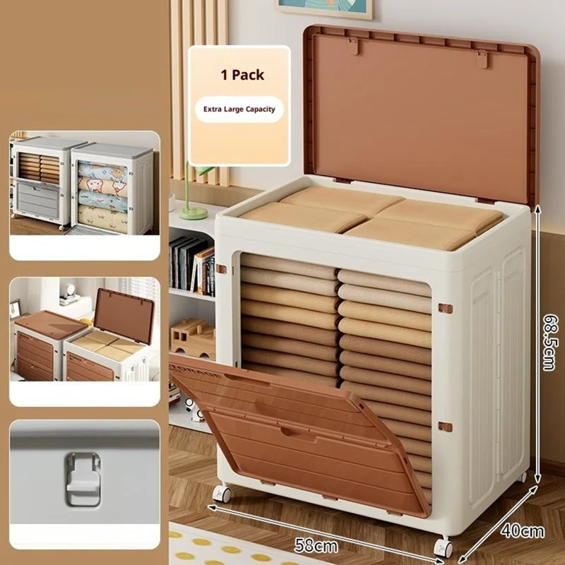 6999 Stackable Toy Clothes Storage Box 160L Large Capacity Foldable Organizer Container with Flip Door - Brown