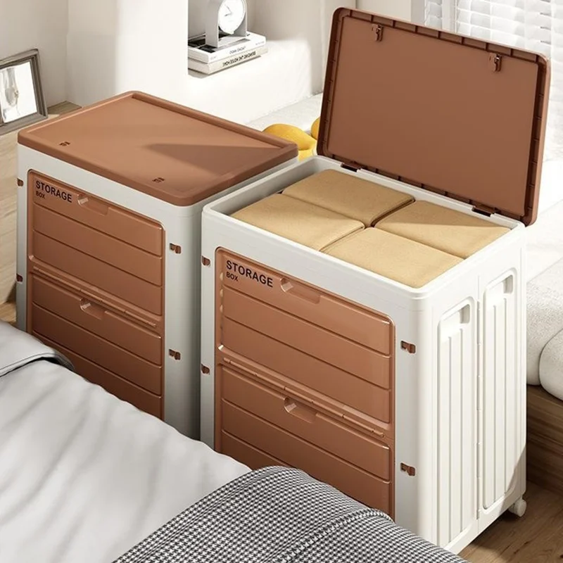 6999 Stackable Toy Clothes Storage Box 160L Large Capacity Foldable Organizer Container with Flip Door - Brown