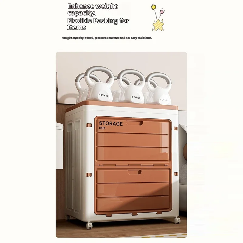 6999 Stackable Toy Clothes Storage Box 160L Large Capacity Foldable Organizer Container with Flip Door - Brown