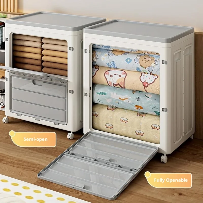 6999 Stackable Toy Clothes Storage Box 160L Large Capacity Foldable Organizer Container with Flip Door - Brown