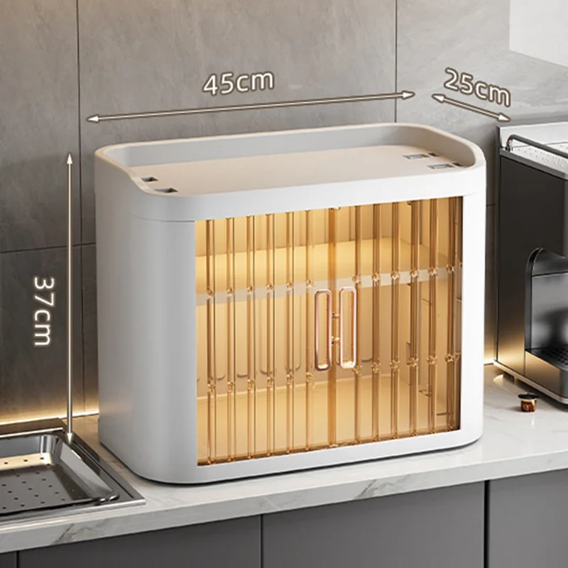 Multifunktionaler Schreibtisch-Aufbewahrungsschrank mit transparenten Schiebetüren, Küchengewürz- und Teetassenorganizer-Regal - Weiß