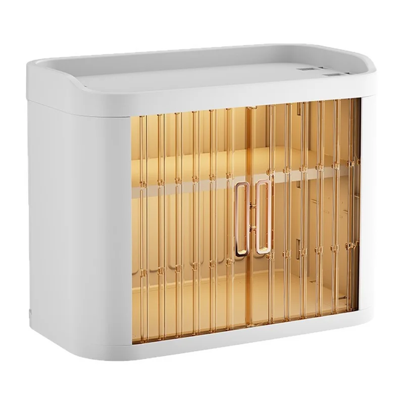 Multifunktionaler Schreibtisch-Aufbewahrungsschrank mit transparenten Schiebetüren, Küchengewürz- und Teetassenorganizer-Regal - Weiß