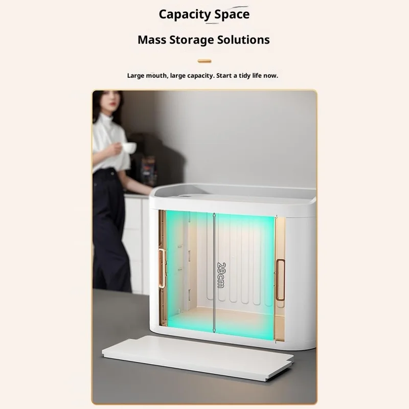 Multifunktionaler Schreibtisch-Aufbewahrungsschrank mit transparenten Schiebetüren, Küchengewürz- und Teetassenorganizer-Regal - Weiß