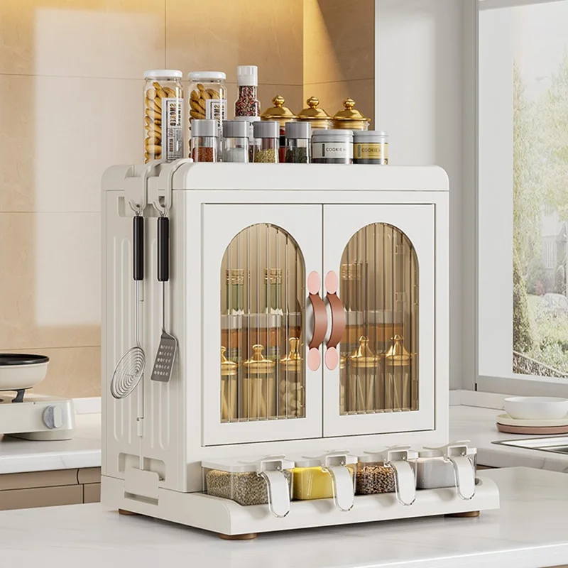Kitchen Spice Rack Organizer Countertop Dustproof Seasoning Container Storage Cabinet Shelf for Home