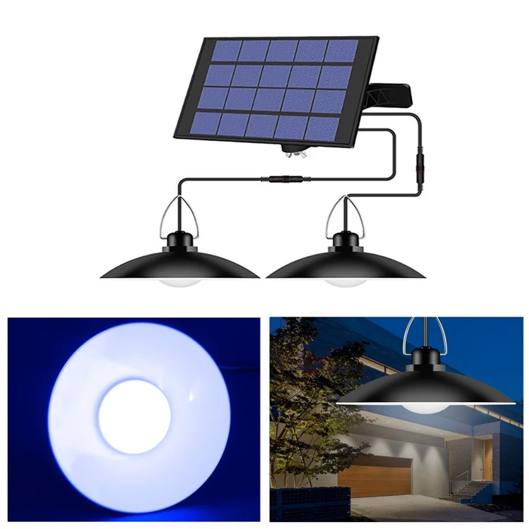 Наружный Садовый Двор Освещают Водонепроницаемое Солнечное Батарея с Двумя Головными Крыльцом Подвесная Лампочка с Удлинителем - Холодный Белый