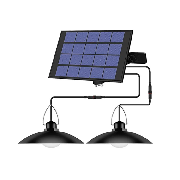 Iluminación de jardín y patio al aire libre Energía solar a prueba de agua 2 cabezales Luz colgante de porche de techo - Blanco frío