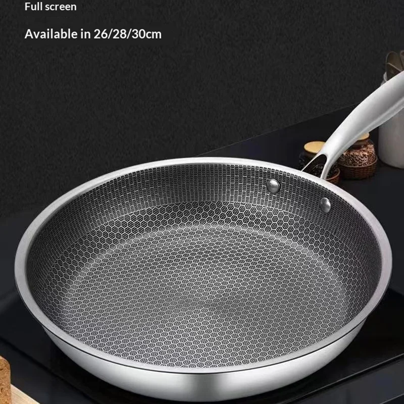 Padella in Acciaio Inossidabile a Struttura Esagonale 28 cm, Antiaderente, Spessa, Padella Universale per Bistecca / Casa (Testata FCM, Senza BPA)