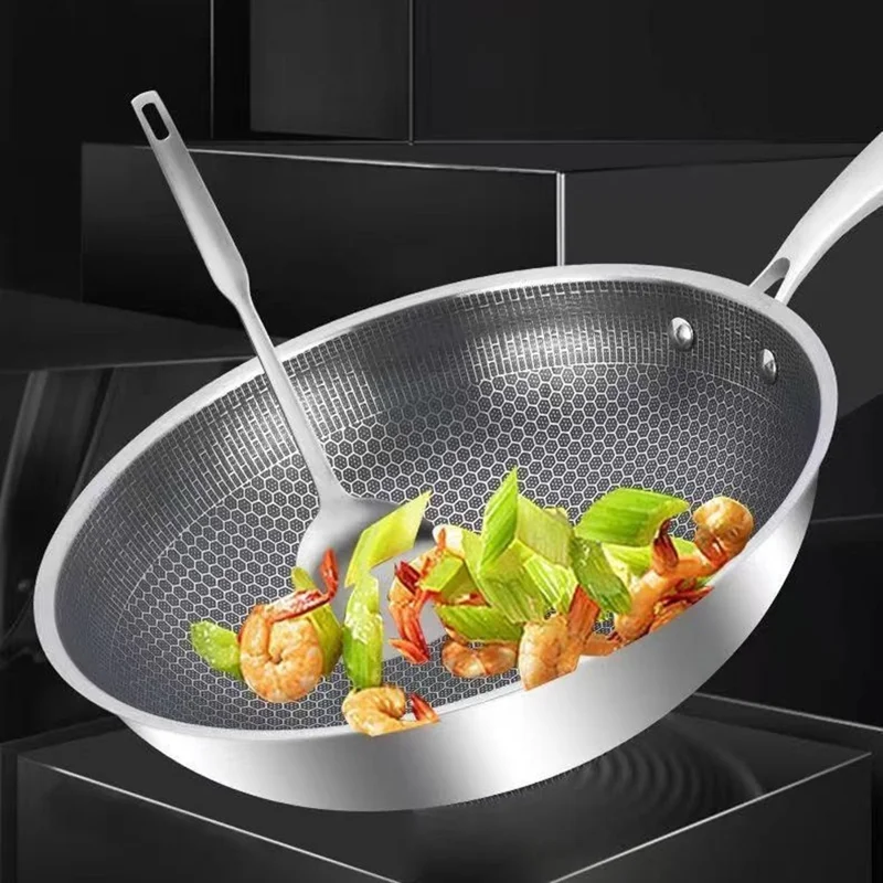 Padella in Acciaio Inossidabile a Struttura Esagonale 28 cm, Antiaderente, Spessa, Padella Universale per Bistecca / Casa (Testata FCM, Senza BPA)