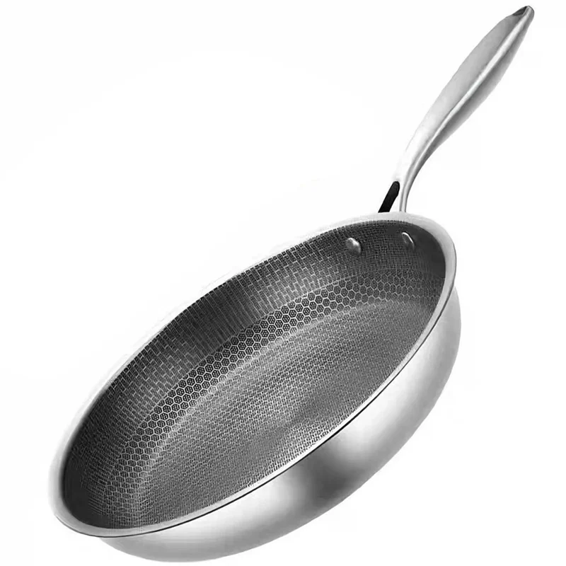 Padella in Acciaio Inossidabile a Struttura Esagonale 28 cm, Antiaderente, Spessa, Padella Universale per Bistecca / Casa (Testata FCM, Senza BPA)