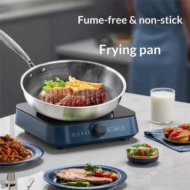 Padella in Acciaio Inossidabile a Struttura Esagonale 28 cm, Antiaderente, Spessa, Padella Universale per Bistecca / Casa (Testata FCM, Senza BPA)