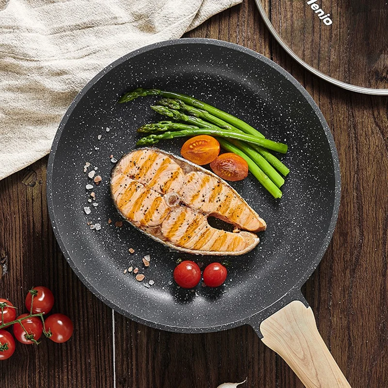 MENJO Granite Frying Pan 20cm Non Stick Skillet with Spatula for Home Cooking