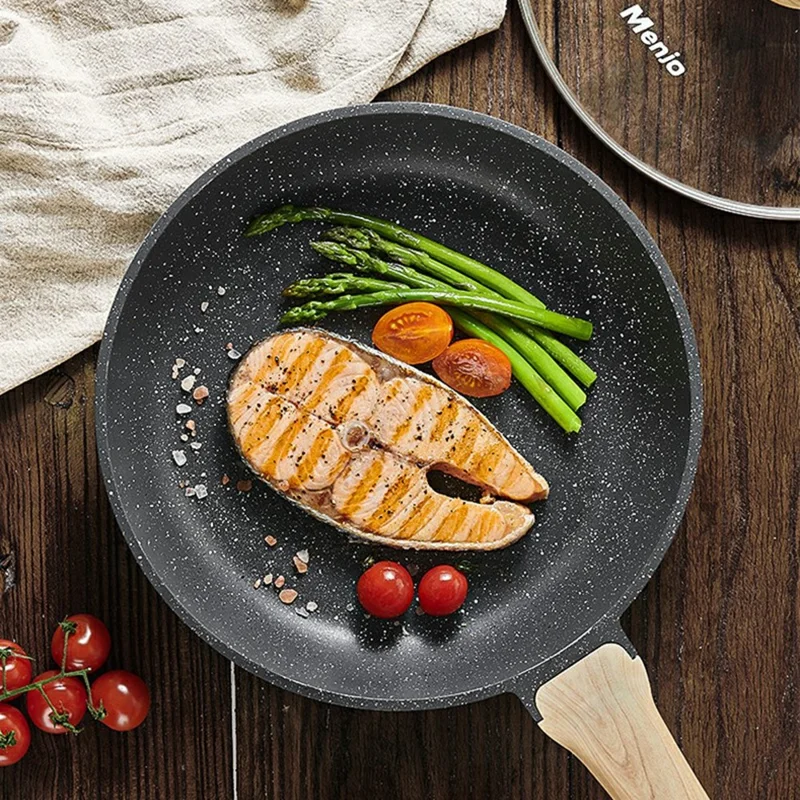 MENJO Granite Frying Pan 20cm Non Stick Skillet with Lid / Spatula for Home Cooking