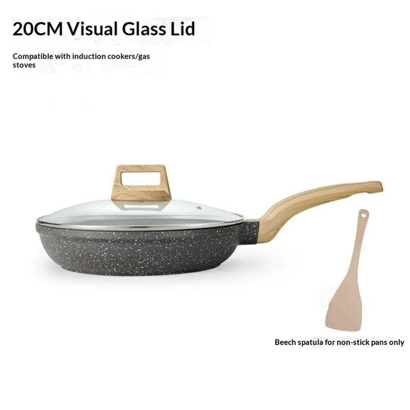 MENJO Granite Frying Pan 20cm Non Stick Skillet with Lid / Spatula for Home Cooking