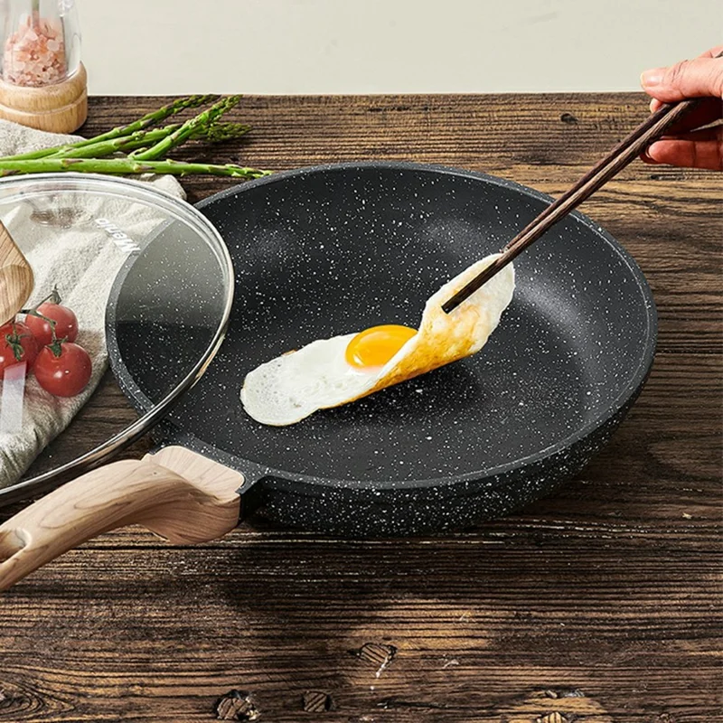 Fradeira MENJO de Pedra Maifanite 24 cm com Tampa e Espátula, Antiaderente, para Cozinhar em Casa