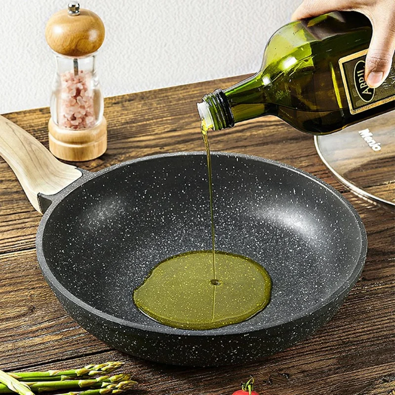 Fradeira MENJO de Pedra Maifanite 24 cm com Tampa e Espátula, Antiaderente, para Cozinhar em Casa