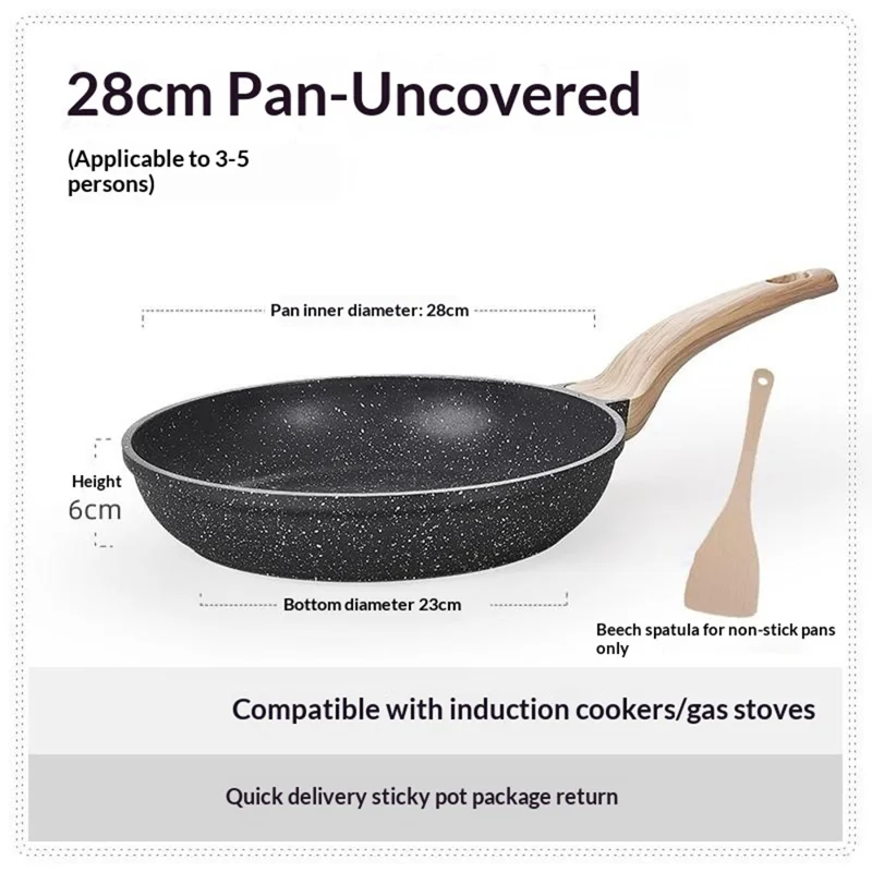 MENJO Granite Frying Pan 28cm Non Stick Skillet with Spatula for Home Cooking