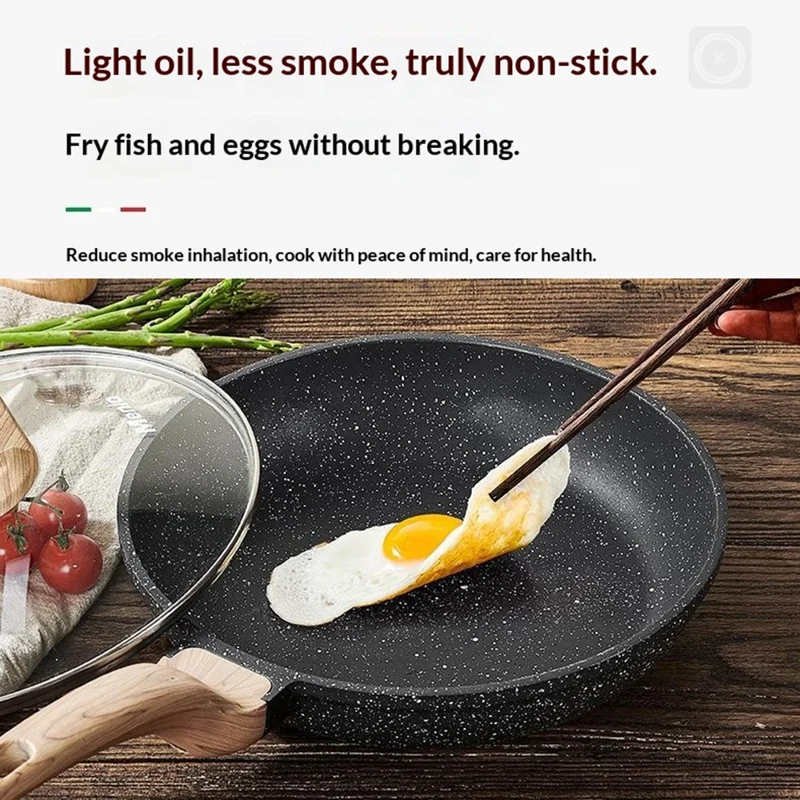 MENJO Granite Frying Pan 28cm Non Stick Skillet with Lid / Spatula for Home Cooking