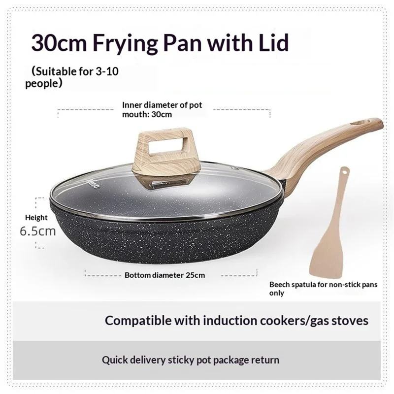 MENJO Granite Frying Pan 30cm Non Stick Skillet with Lid / Spatula for Home Cooking