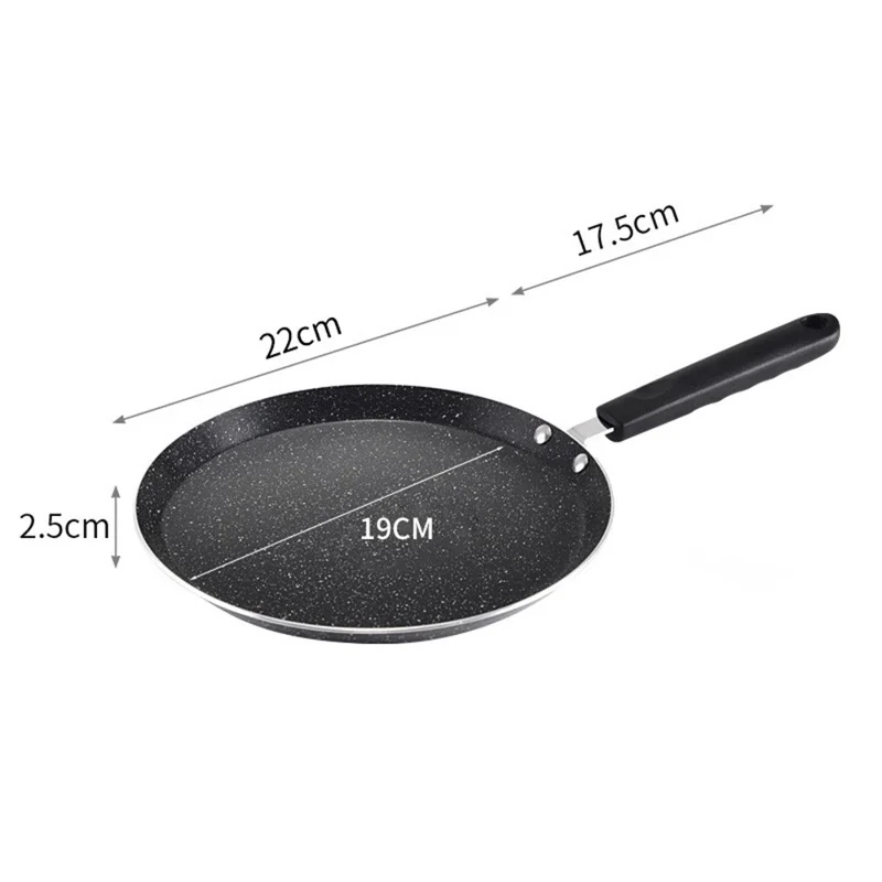 22cm Non-Stick Frying Pan Aluminum Crepe Pan with Heat-Resistant Handle for Induction Gas Stove - Black