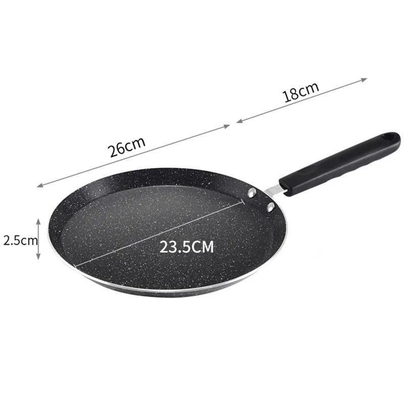 26cm Non-Stick Frying Pan Aluminum Crepe Pan with Heat-Resistant Handle for Induction Gas Stove - Black
