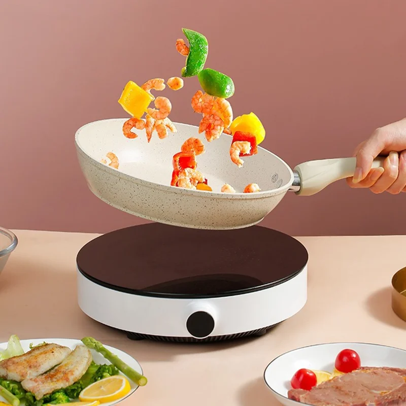 Poêle à frire antiadhésive en maïfénite de 28 cm, poêle polyvalent avec couvercle et spatule en bois pour plaques à induction et gaz