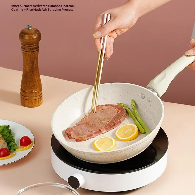 Poêle à frire antiadhésive en maïfénite de 28 cm, poêle polyvalent avec couvercle et spatule en bois pour plaques à induction et gaz