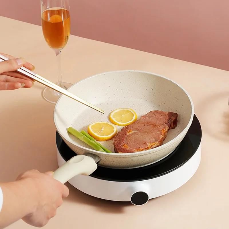 Poêle à frire antiadhésive en maïfénite de 28 cm, poêle polyvalent avec couvercle et spatule en bois pour plaques à induction et gaz