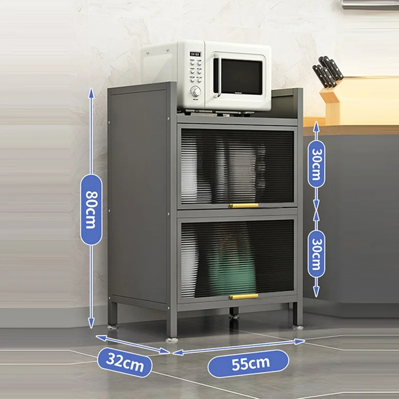 3-laags 55 cm keukenopbergkast met deuren, meerlaags vloerstaand stofdicht opbergrek - Grijs