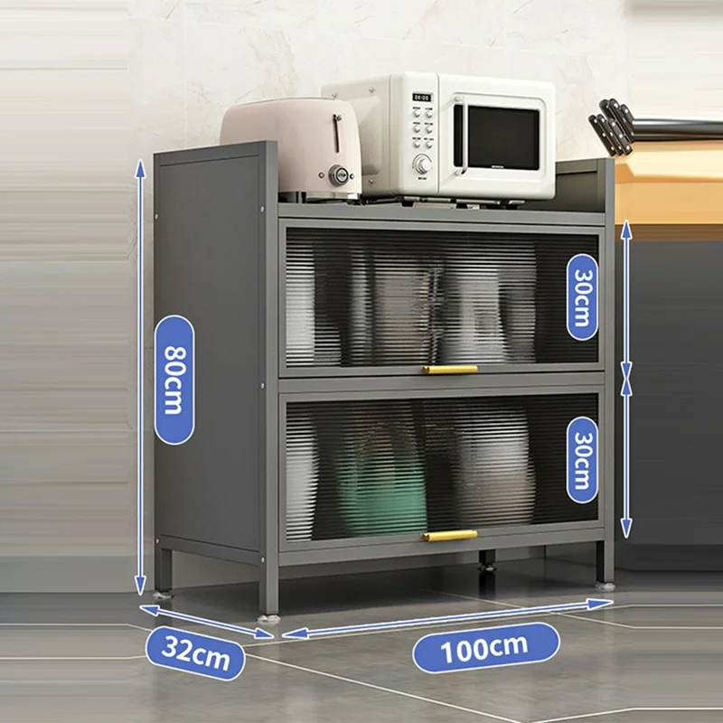 3-laags 100 cm keukenopbergkast met deuren, meerlaags vloerstaand stofdicht opbergrek - Grijs