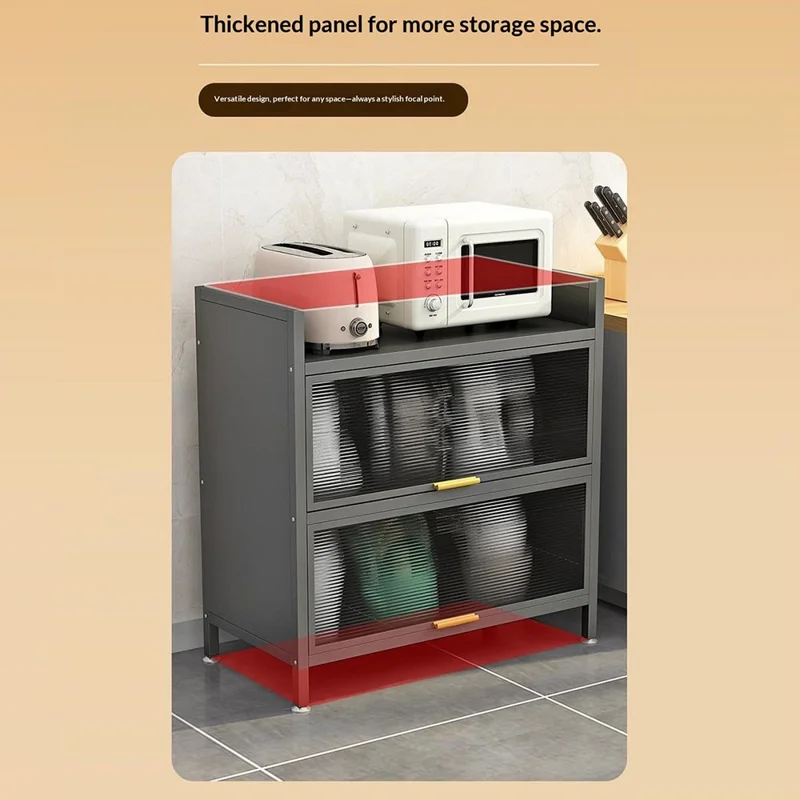 3-laags 100 cm keukenopbergkast met deuren, meerlaags vloerstaand stofdicht opbergrek - Grijs