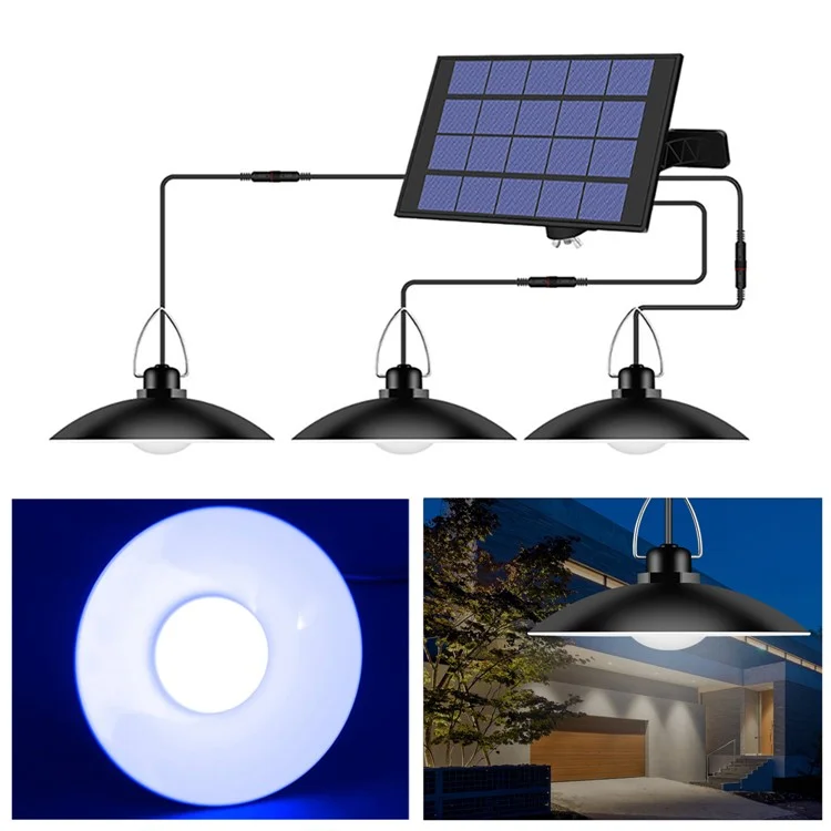 Outdoor Garden Yard Lighting Waterproof Solar Powered 3-Head Ceiling Porch Hanging Light Bulb - Cool White