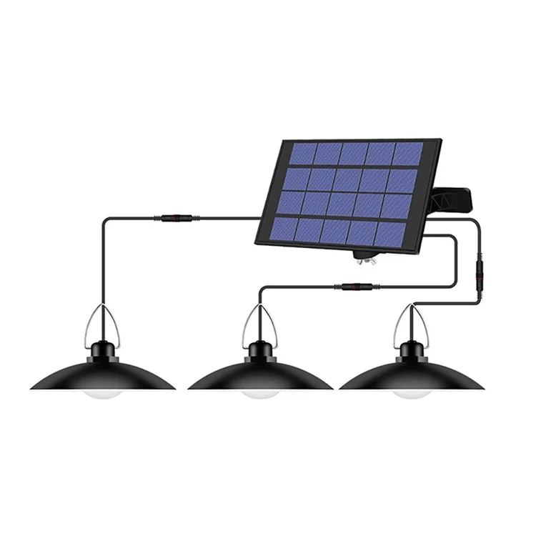 Outdoor Garden Yard Lighting Waterproof Solar Powered 3-Head Ceiling Porch Hanging Light Bulb - Cool White