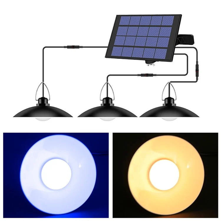 Outdoor Garden Yard Lighting Waterproof Solar Powered 3-Head Ceiling Porch Hanging Light Bulb - Cool White