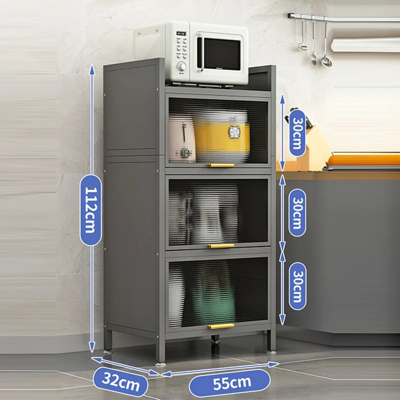 4-poziomowy szafek kuchenny o długości 55 cm z drzwiczkami, wielowarstwowa stojąca na podłodze jednostka magazynowa chroniąca przed kurzem - szary