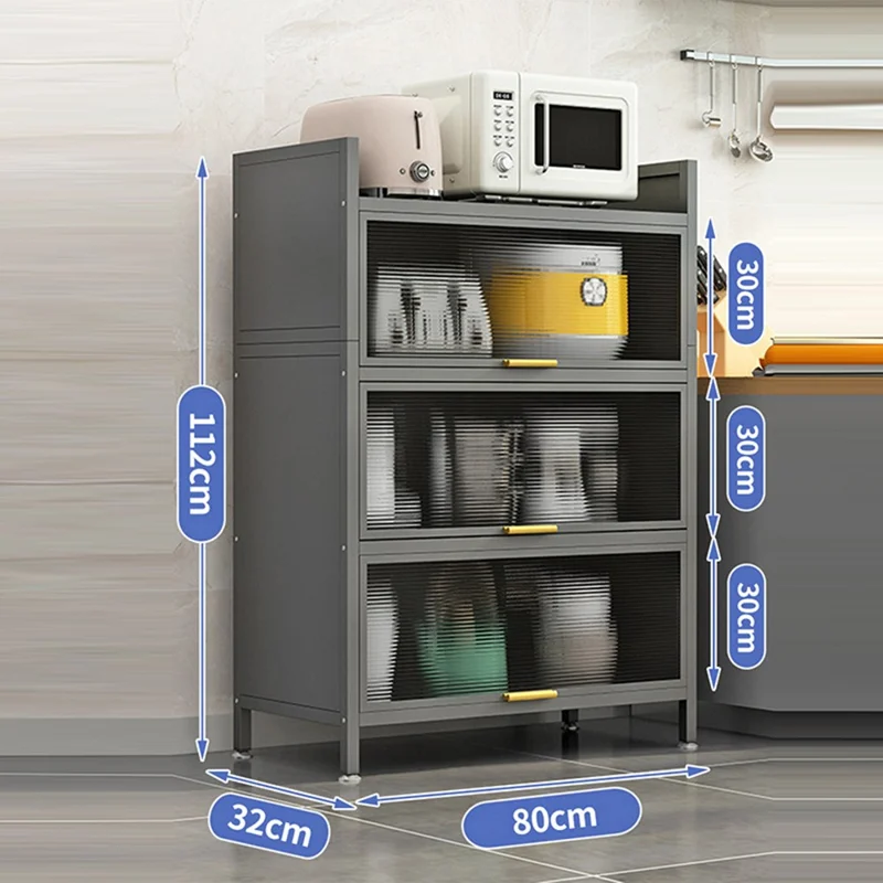4-luikse keukenkast van 80 cm met deuren, opbergunit met meerdere lagen, vrijstaand, stofdichte opbergrek - Grijs