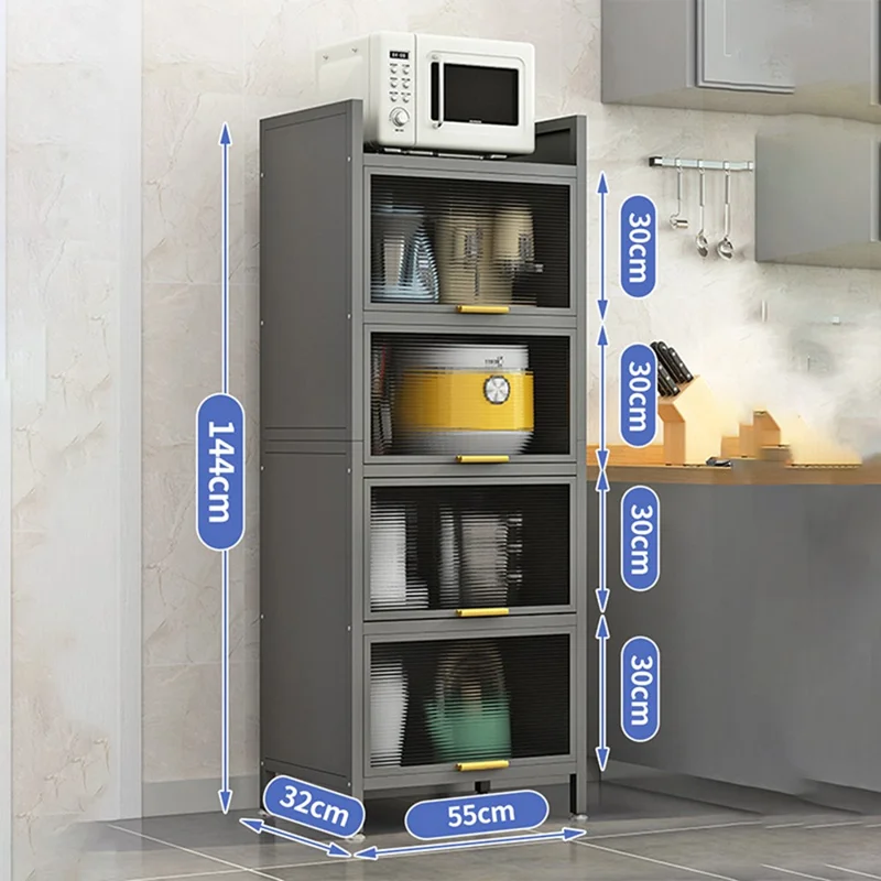 55cm 5-Tier Kitchen Storage Cabinet with Doors Dustproof Freestanding Pantry Organizer for Utensils Food - Black