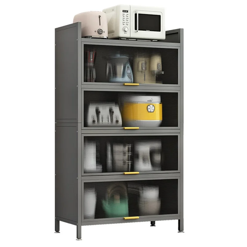 80cm 5-Tier Kitchen Storage Cabinet with Doors Dustproof Freestanding Pantry Organizer for Utensils Food - Grey