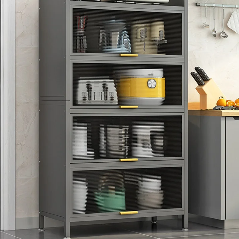 80cm 5-Tier Kitchen Storage Cabinet with Doors Dustproof Freestanding Pantry Organizer for Utensils Food - Grey