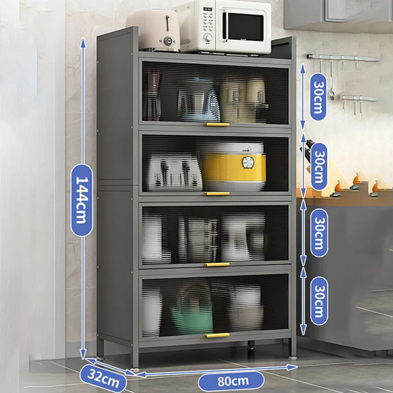 80cm 5-Tier Kitchen Storage Cabinet with Doors Dustproof Freestanding Pantry Organizer for Utensils Food - Grey