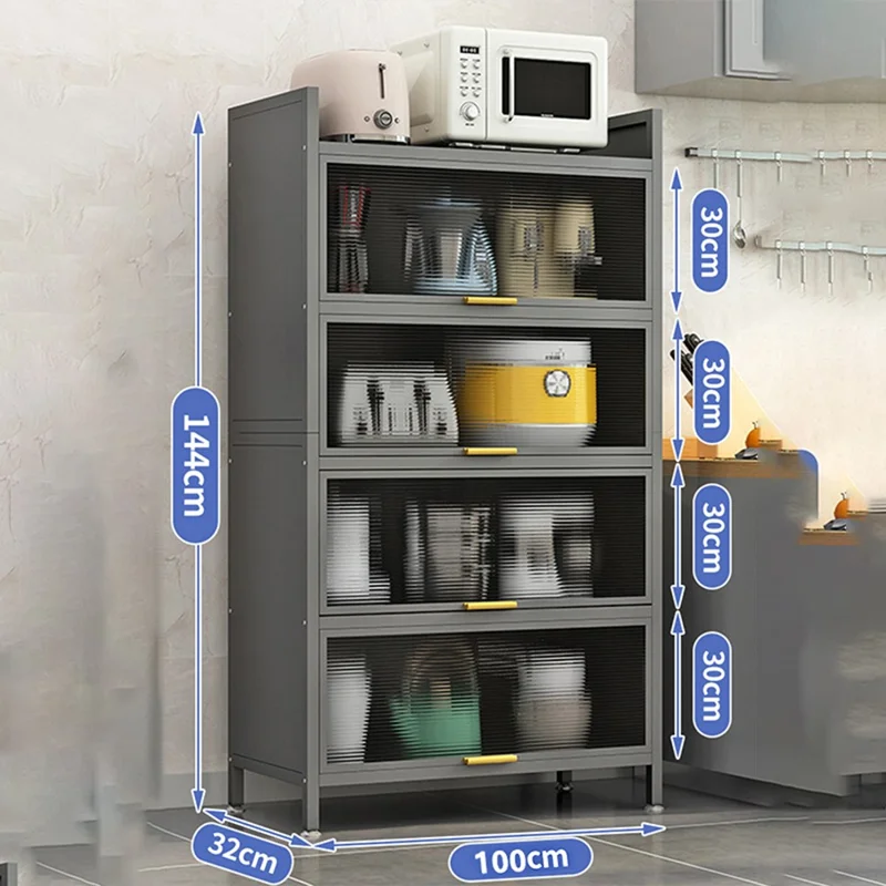 100cm 5-Tier Kitchen Storage Cabinet with Doors Dustproof Freestanding Pantry Organizer for Utensils Food - Grey