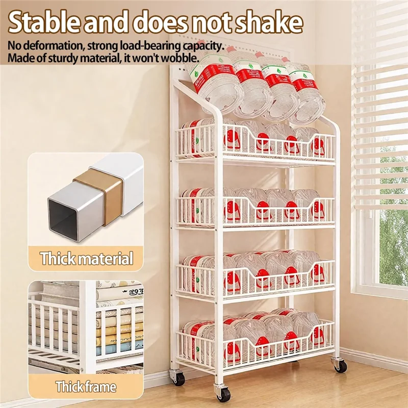 Scaffalatura con Fori 4 Ripiani 50 cm Scaffale Libri Mobile Autoportante con Ruote Girevoli 360° per Snack Soggiorno - Nero