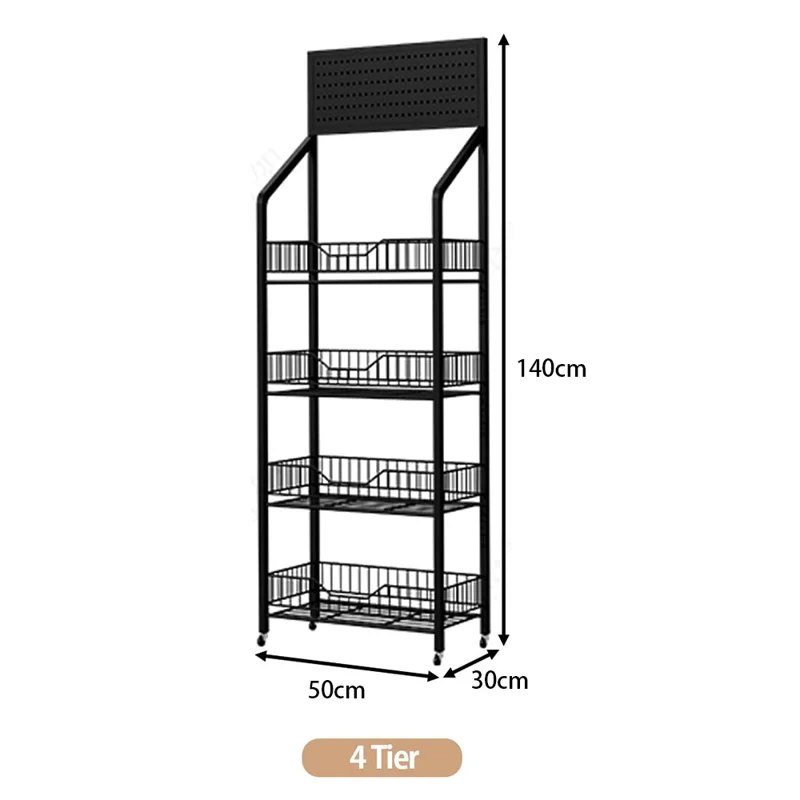 Scaffalatura con Fori 4 Ripiani 50 cm Scaffale Libri Mobile Autoportante con Ruote Girevoli 360° per Snack Soggiorno - Nero