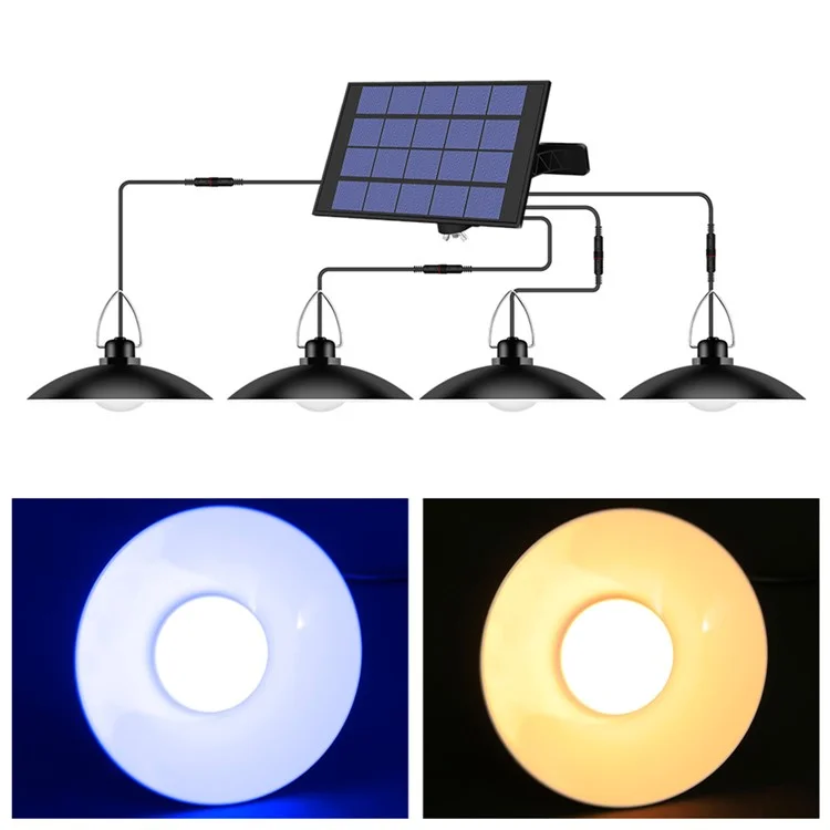Wasserdichte Mit Solarantrieb im Freien 4-kopf-glühbirne Mit Verlängerungskabel Hängen - Kaltes Weiß